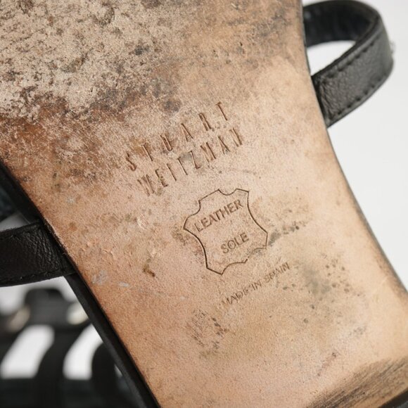 Stuart Weitzman Womens Gladiator Sandal Size 6.5 Tall Black Leather Strappy Shoe - Picture 10 of 14